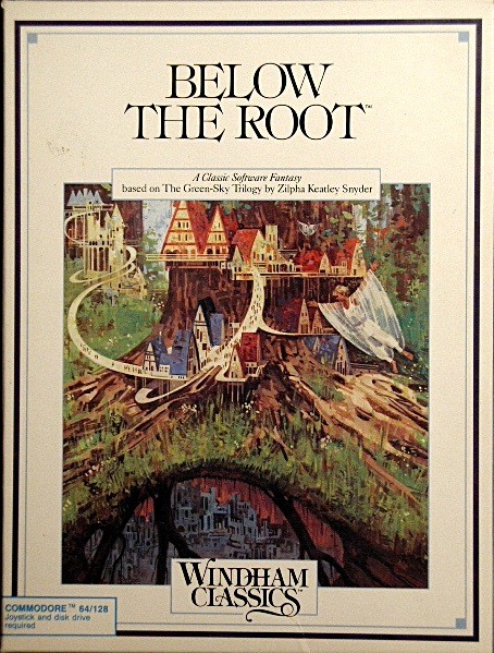 The original box: William Groetzinger’s painting of treetop houses, bridges and a gliding figure above a hidden underground city.